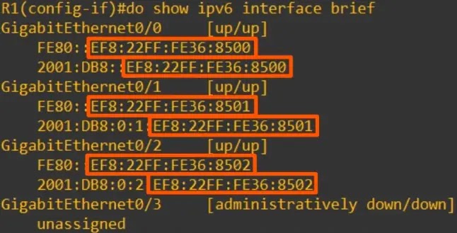 show ipv6 interface brief eui-64