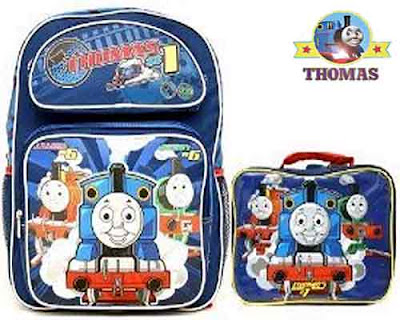 Toddler Thomas & Friends train large travel Backpack bag and Lunch Lunchbox bottle 3 pieces set