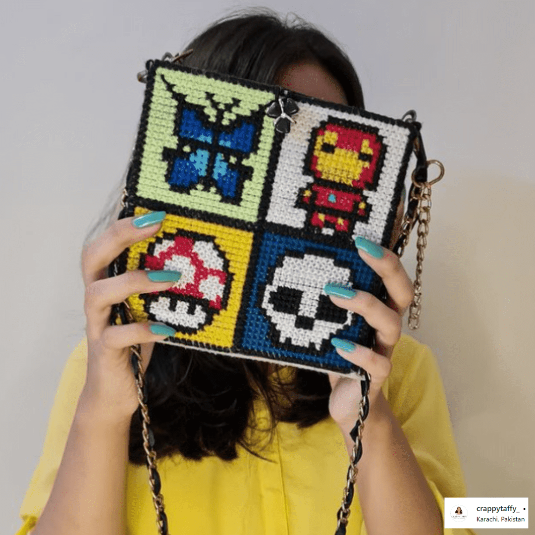 Caterpillar Classic Canvas Cross Stitch Project Bag