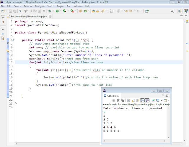 Write a program to print a pyramid pattern of numbers.