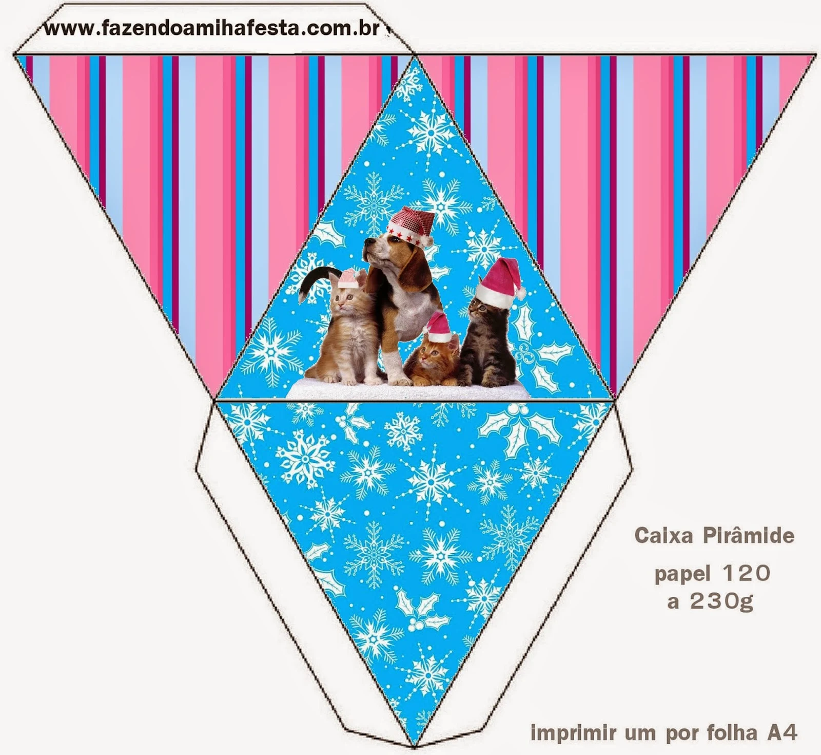 Dog and Cat in Christmas Free Printable Pyramid Box. 