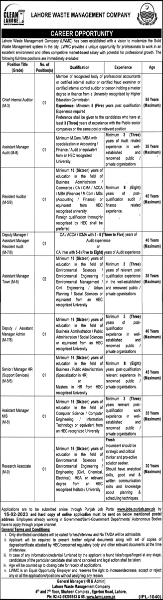 Lahore Waste Management Company Latest Jobs 2023