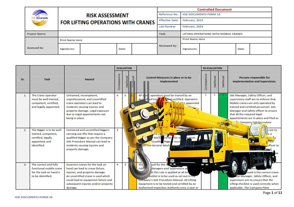 HSE DOCUMENTS-RISK ASSESSMENT FOR LIFTING OPERATIONS WITH MOBILE CRANE