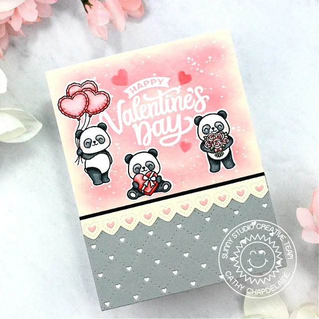 Sunny Studio Stamps: Bighearted Bears Valentine's Day Card by Cathy Chapdelaine (featuring Heartstring Border Dies, Bursting Hearts Dies, Quilted Heart Dies, My Heart)