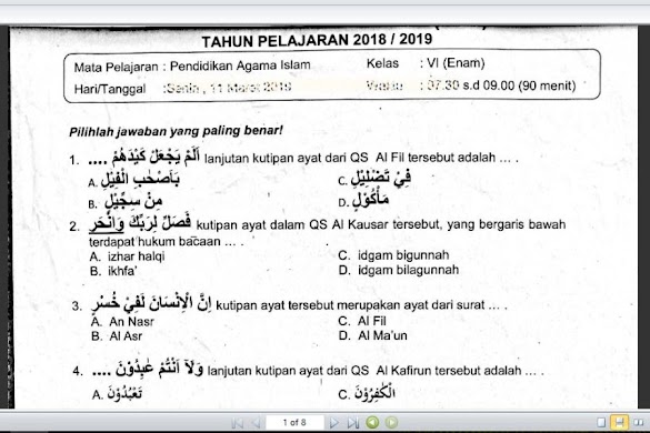Soal Ujian Sekolah Pai Kelas 6 Sd Tahun 2019