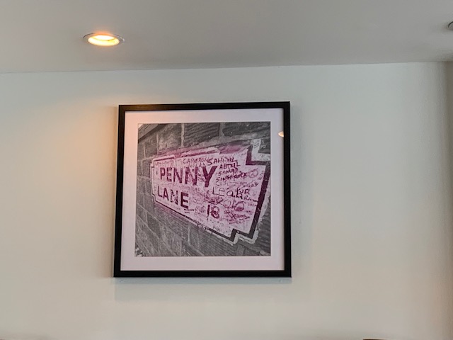 Beatles Penny Lane framed print on hotel wall