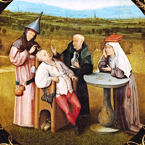 El Bosco: Extracción de la piedra de la locura (fragmento), Museo del Prado