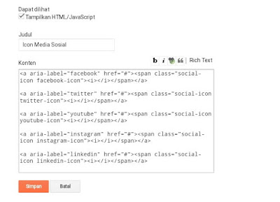 Kode HTML tombol sosial media di header template LinkMagz