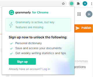 Creating a grammarly account, click on signup