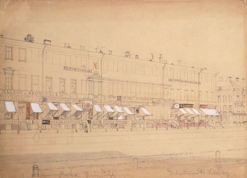 View of Nevsky Prospekt from the Alexander Theatre, St Petersburg. Sketch by Luigi Premazzi - Architecture, Landscape, Cityscape Drawings from Hermitage Museum