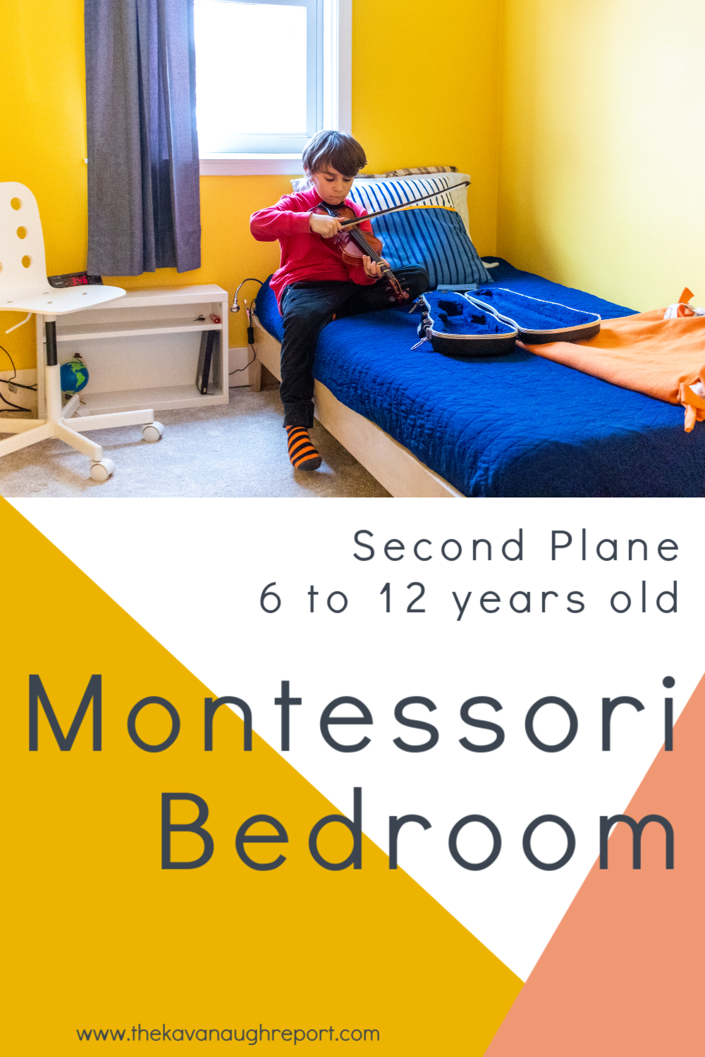 A look at a Montessori bedroom for an older child in the second plane of development. An 8-year-olds Montessori bedroom.