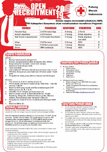  Informasi lowongan kerja terbaru kali ini bersumber dari Palang Merah Indonesia  Open Recruitment Pegawai PMI Tahun 2019