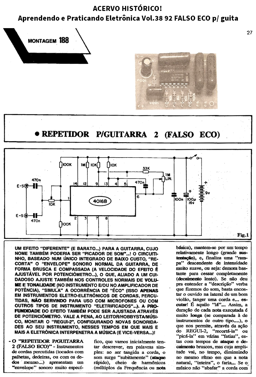 Revista Aprendendo e Praticando Eletrônica Vol.38 92 FALSO ECO p/ guitarra