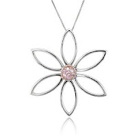 14k White and Rose Gold Pink Diamond Flower Pendant (.07 Ct)