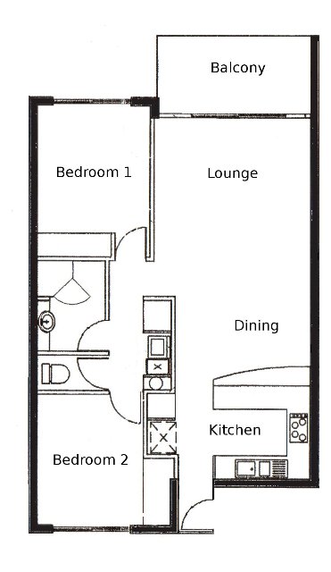 2 Bedroom One Bath Apartment Floor Plans