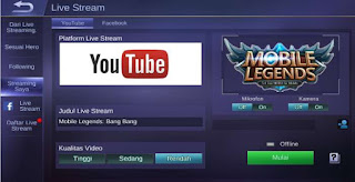 Cara Live Streaming Mobile Legends di Facebook dan Youtube