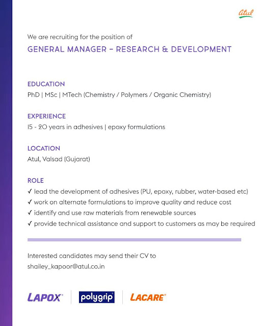 Atul Hiring For General Manager - Research & Development