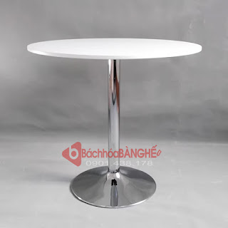 Bàn tròn cafe decor chân mạ crom mặt gỗ mdf màu trắng D600