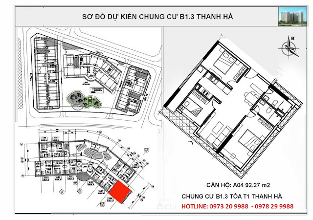 Sơ đồ mặt bằng chung cư B1.3 Thanh Hà tòa T1 căn hộ A04