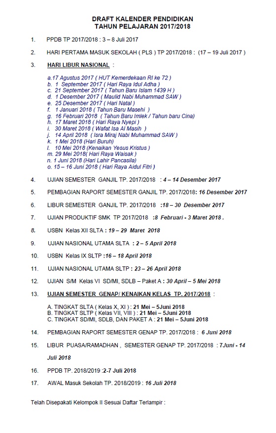 Draft Kalender Pendidikan Tahun Pelajaran 2017-2018 