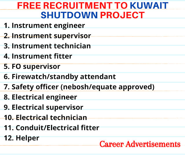 Free recruitment to Kuwait shutdown project