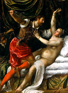 Soylu kadın Lucretia'nın Roma Kralı Tarquin tarafından tecavüze uğramasını betimleyen Tarquin ve Lucretia adlı tablo