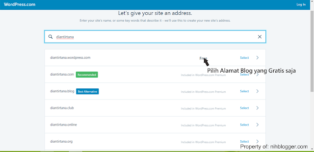 memilih domain gratis dari wordpress