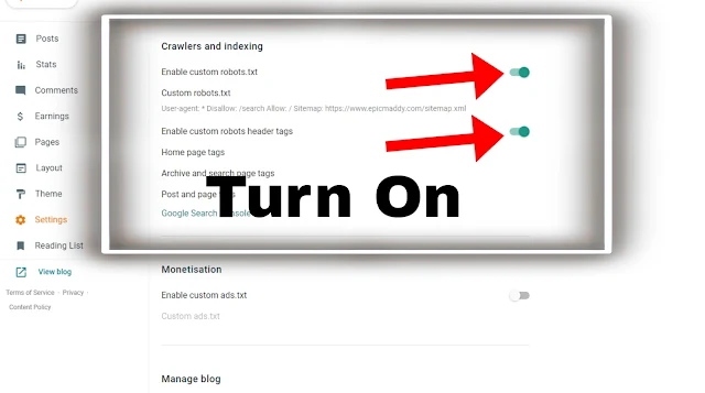 Crawlers and indexing settings in blogger