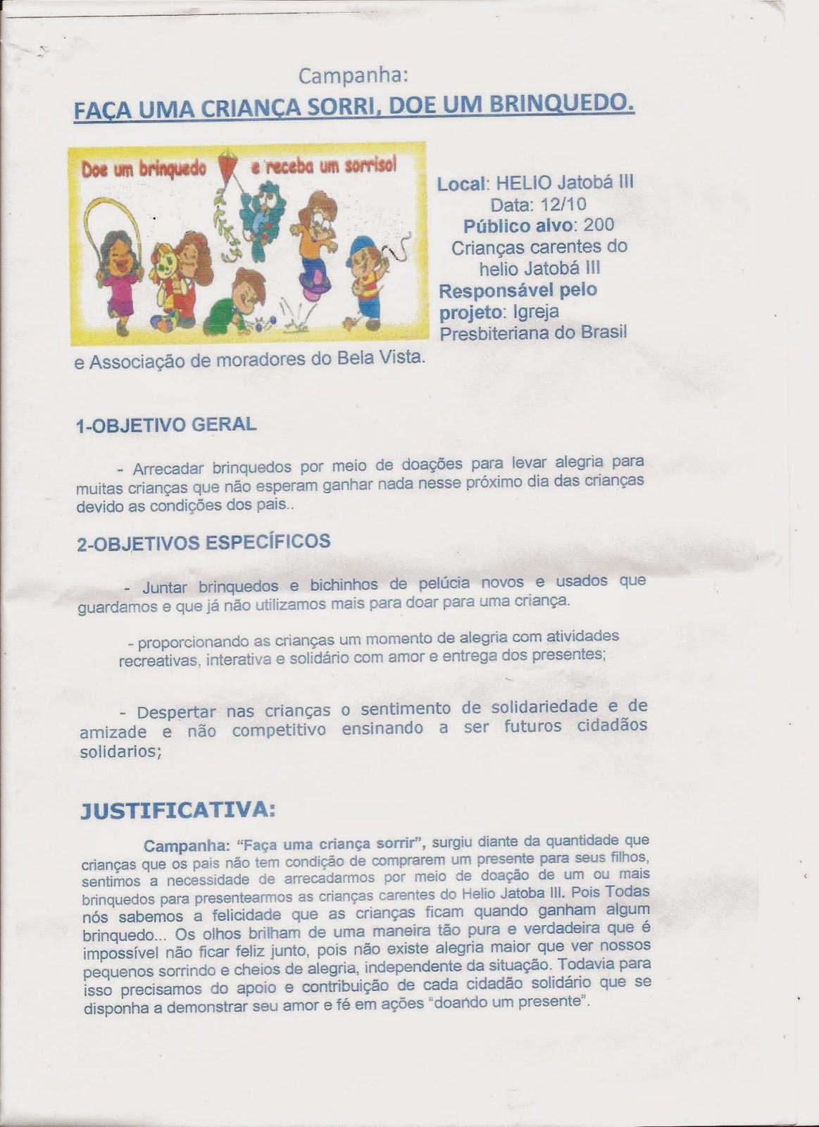 Semana da criança / Igreja Presbiteriana do Brasil em São Miguel dos Campos