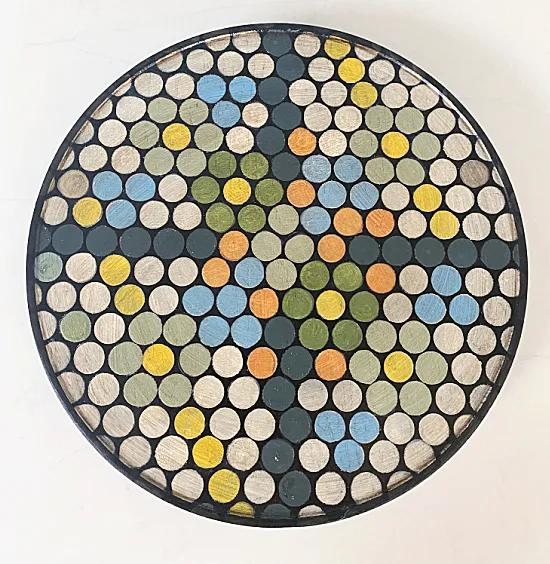 colorful lazy Susan with Penny tile stencil