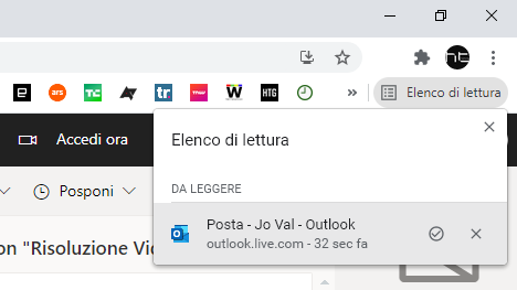 Elenco di lettura (Schede da parte) disponibile in Google Chrome