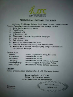 Lowongan Kerja Jember, Lowongan Kerja S1, Lowongan Kerja 