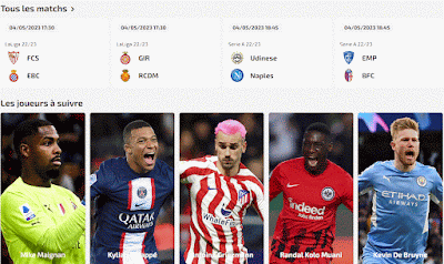 Programmation des matchs de foot et photos de joueurs