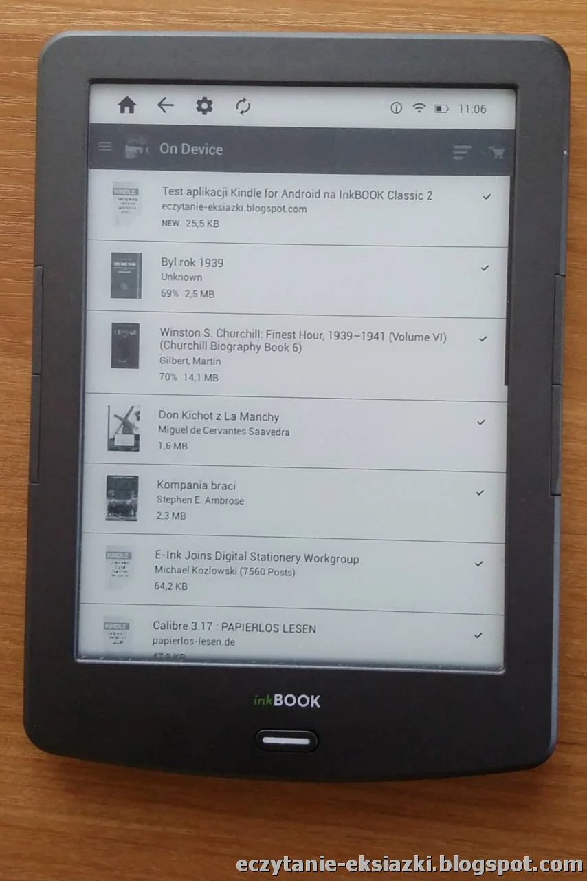 Lista e-booków pobranych na urządzenie w aplikacji Kindle for Android