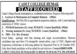 Latest Cadet College Teaching Posts Islamabad 2022