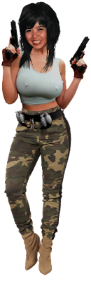 Mercenary girl with gun and revealing top PNG