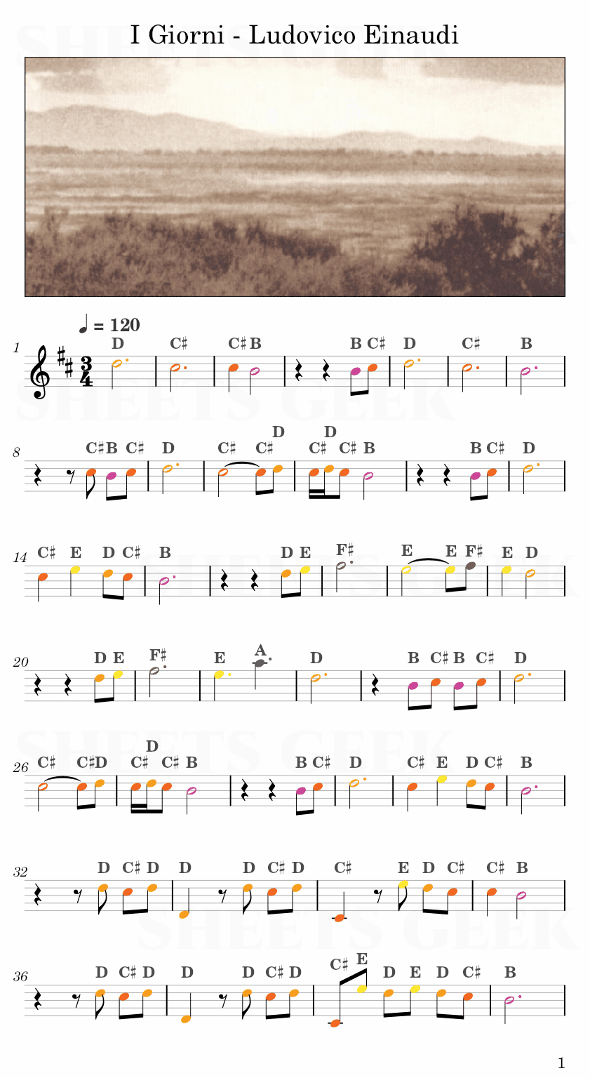 I Giorni - Ludovico Einaudi Easy Sheet Music Free for piano, keyboard, flute, violin, sax, cello page 1