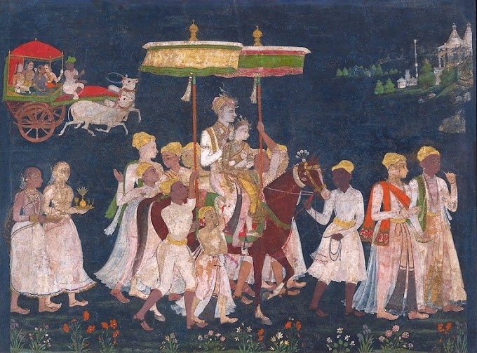 Wedding Procession of Sultan Muhammad Quli Qutb Shah [Sultan of Qutb Shahi Dynasty of Golconda] & his Hindu Bride Bhagmati | Rare & Old Vintage Paintings (1650)