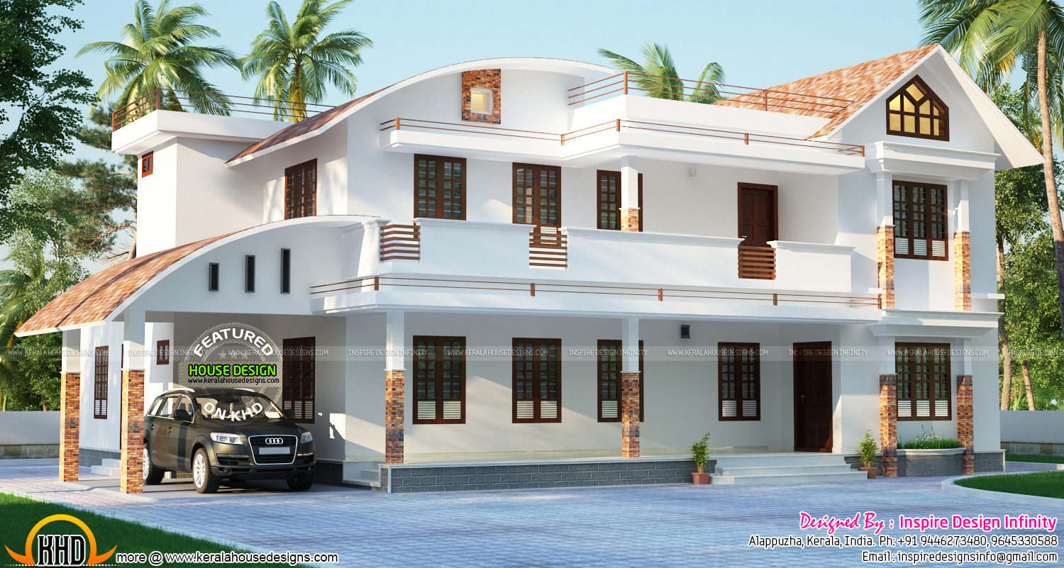  Modern  curved  roof  home  Kerala home  design  and floor plans 