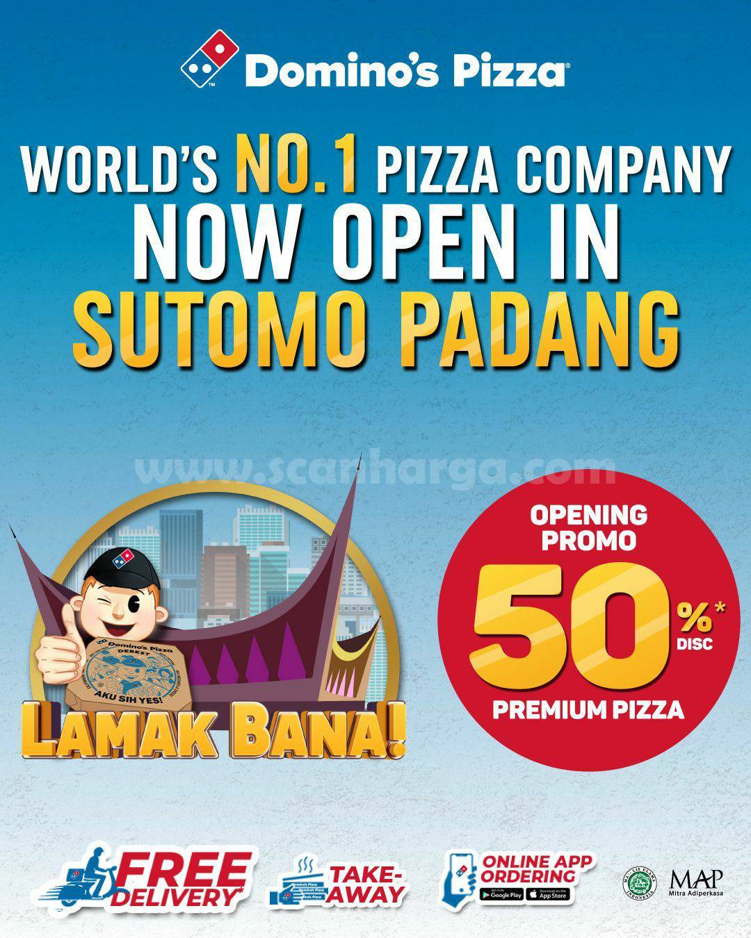 DOMINO'S PIZZA Sutomo Padang Grand Opening Promo – LAMAK BANA! DISKON 50%