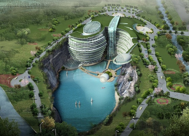 2 فندق ضخم تحت الأرض في شنغهاي بالصين ، مشروع جديد يتحدى الطبيعة