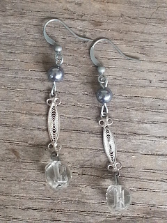 assemblage earrings with upcycled filigree, vintage crystal beads and pearls