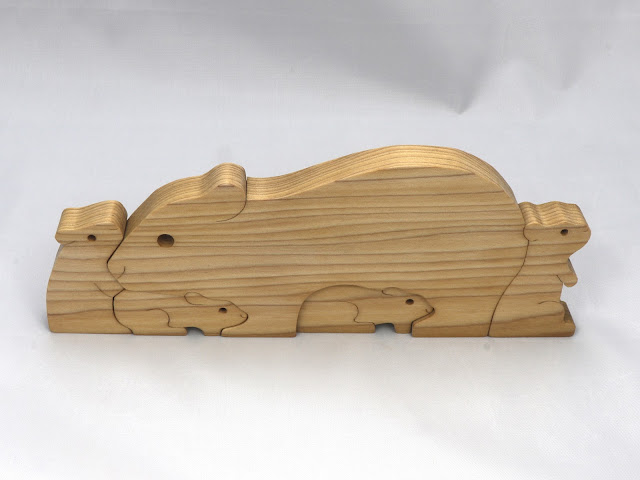Handmade Wood Guinea Pig Family Puzzle Toy