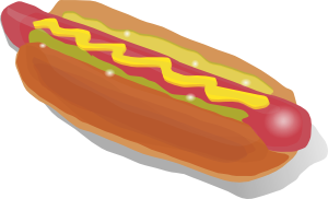 Clipart of a mustard hot dog with 2 kinds of relish