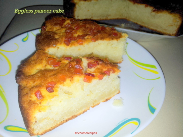 Eggless Paneer Cake with tutti frutti