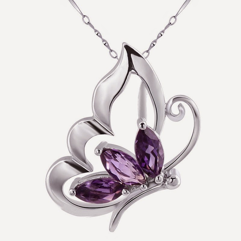 Gold Butterfly Necklace and purple gems are beautiful and pull