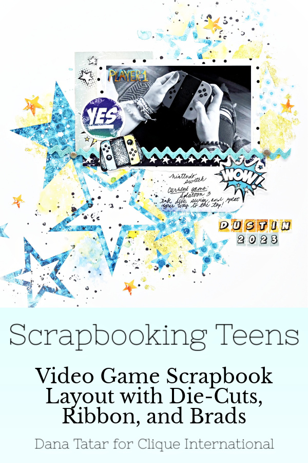 Celebrate the gamer in your life on a scrapbook layout with a fun mix of video game inspired products from Asuka Studio, Memory Place, and Sassafras.