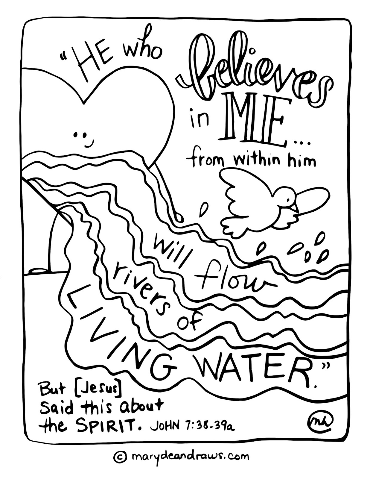 rivers of living water John 7 38 printable Scripture coloring page