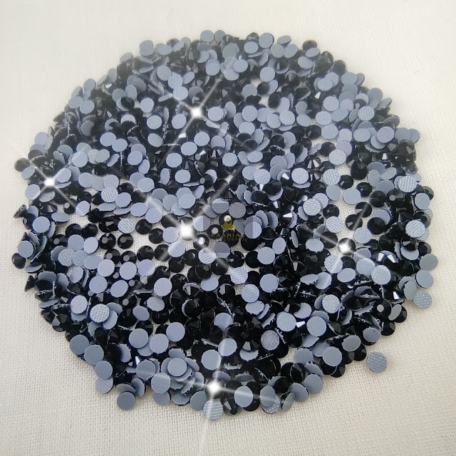 Manik rhinestone hotfix crystal DMC hitam Ss10 12 16