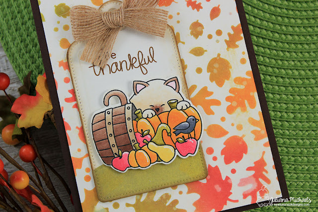 Detail photo of Be Thankful Card by Juliana Michaels featuring Falling Leaves Stencil and Autumn Newton Stamp Set by Newton's Nook Designs